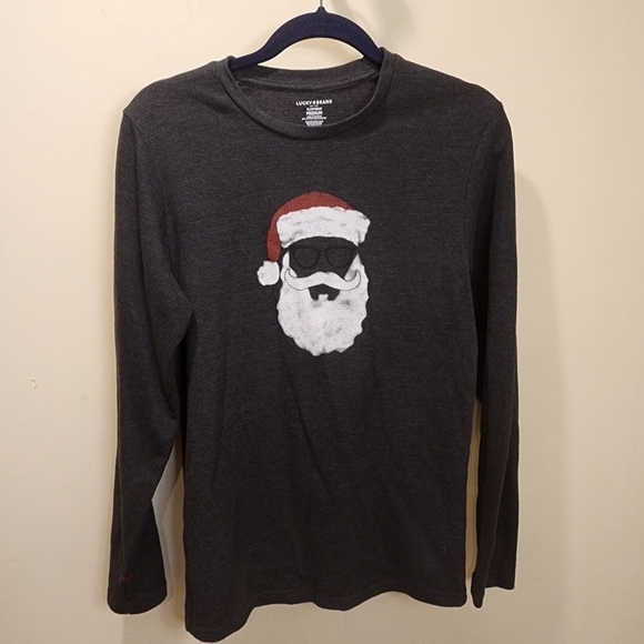 Lucky Brand Gray Christmas Santa Claus pajama top size M - Picture 4 of 8